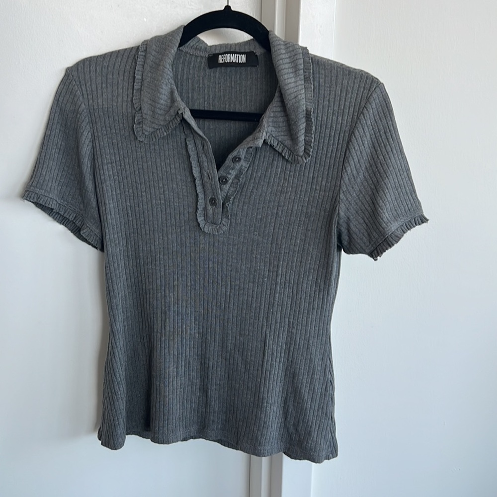 Reformation Margaret Gray Shirt Size M - Picture 5 of 8
